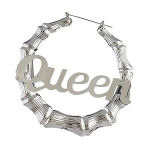 Orecchini a Cerchio con Lettera 'Queen' in Argento 925 Placcato Oro Bianco, Trendy per Uso Quotidiano Femminile - Product Image 1