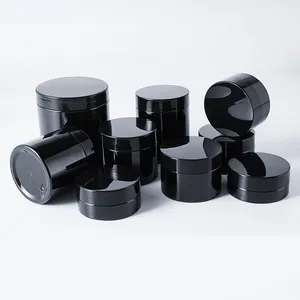 Stock 50 60 80 100 120 140 150 200 250 500 ml Pot cosmétique vide en plastique PET noir pour crème contenants d'emballage cosmétique