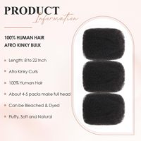 Extensions de cheveux humains Remy brésiliens 100% en vrac, sans nœuds, pour tresses bohèmes, torsades et dreadlocks afro crépues