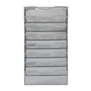 8-Pocket <b>Desk</b> Tidy Organiser A4 <b>Wall</b> Mounted Document Paper Holder Vertical Metal Magazine Rack <b>Wall</b> Hanging Storage Organiser - Product Image 3