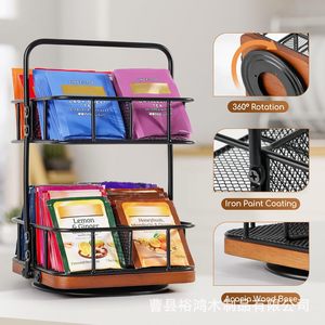 New cross-<b>border</b> kitchen countertop storage rack combining iron and <b>wood</b>, kitchen vegetable and fruit basket storage rack - Product Image 1