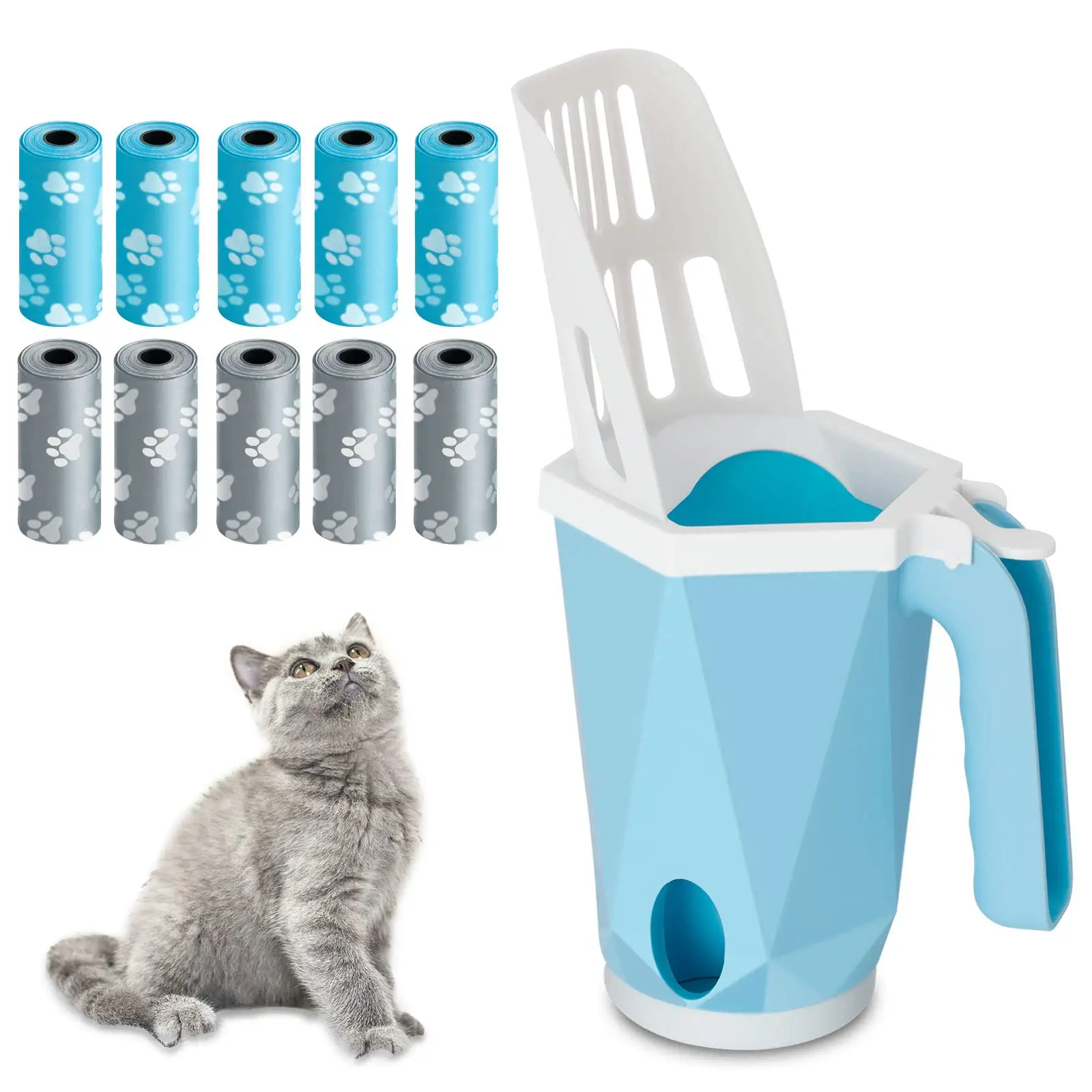 Evcil hayvan kaynağı kedi çöp kürek ile atık torbaları kendini temizleme köpek çöp Scooper taşınabilir kedi kum kabı temizleme aracı
