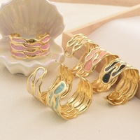Bracelet jonc ouvert large style européen et américain, en émail doré, bijou vintage de niche, accessoire haut de gamme en acier inoxydable électroplaqué