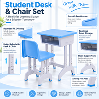 Ensemble bureau et chaise réglables en hauteur pour étudiants, mobilier scolaire, table d'étude avec étagère de rangement pour les écoles primaires et secondaires