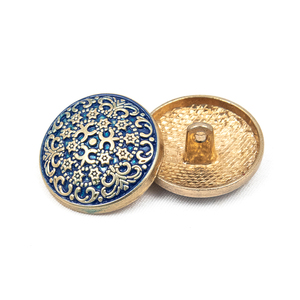 Round Metal Shank <b>Button</b> Blue Enamel Floral Embossed Vintage Style Decorative Clothing Accessory - Product Image 1