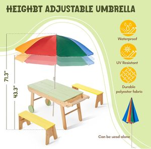 3-en-1 <span class=keywords><strong>Table</strong></span> de pique-nique convertible en bois pour activités intérieures/extérieures, sable et <span class=keywords><strong>eau</strong></span> pour les tout-petits, garçons et filles - Product Image 6