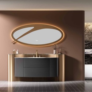 Meuble-lavabo de salle de bain en acier inoxydable Bokejia, sur mesure avec miroir lumineux, design moderne et minimaliste - Product Image 1