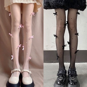 White Bow Sheer Pantyhose 0D Ultra Thin Women Summer Spring Autumn Japanese Style Pearl Design - Product Image 2