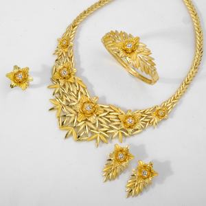 Conjunto de Joyería Nupcial Vintage de Circonia Africana para Mujer, Collar y Pulsera con Flores Redondas, Chapado en Oro de 14K, para Boda, Compromiso, Fiesta - Product Image 6