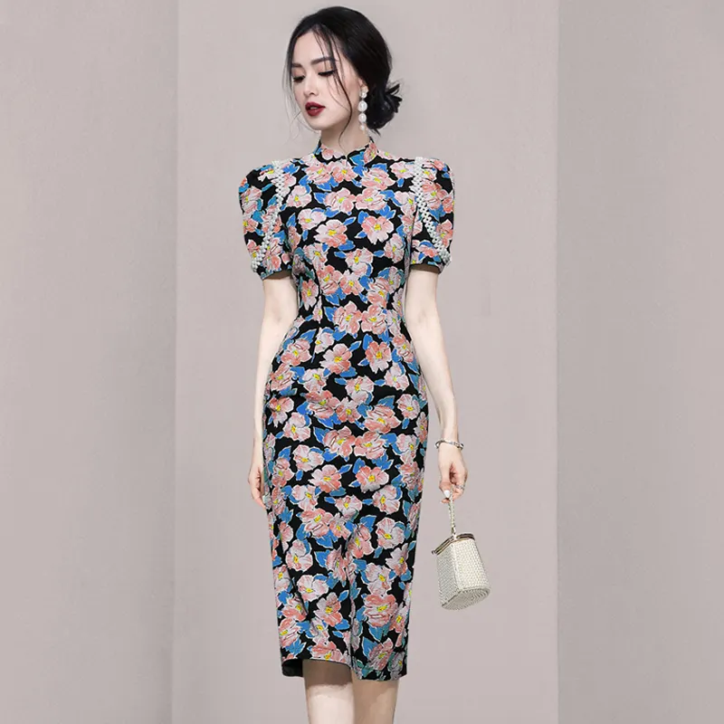 현장 판매 2024 새로운 여성 의류 도매 패션 의류 우아한 캐주얼 드레스 한국 O-넥 페르시 허리 드레스 여자