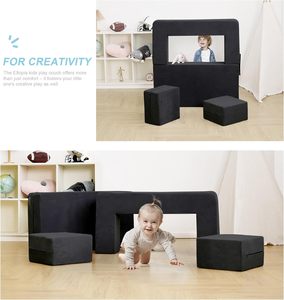 Canapé modulaire moderne en velours <span class=keywords><strong>pour</strong></span> enfants Elftopia, canapé-lit convertible <span class=keywords><strong>pour</strong></span> tout-petits avec <span class=keywords><strong>fauteuil</strong></span> moelleux (noir) - Product Image 5