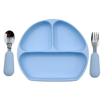 Ensemble de vaisselle pour enfants en silicone de qualité alimentaire, sans BPA, moderne, non toxique, compatible lave-vaisselle et micro-ondes, assiette, fourchette et cuillère