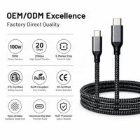 Câble USB-C tressé 20 Gbit/s 100 W de qualité OEM pour station d'accueil/téléphone/ordinateur portable/caméra haute vitesse