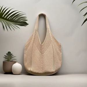Bolso tejido de un solo hombro INS Retro coreano, nuevo estilo, bolso de mano de ganchillo <span class=keywords><strong>para</strong></span> vacaciones, Playa informal, dos <span class=keywords><strong>asas</strong></span>, poliéster abierto - Product Image 1