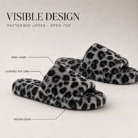 Pantoufles d'intérieur en peluche à imprimé léopard gris et noir