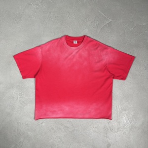 T-shirt Crop da <span class=keywords><strong>Uomo</strong></span> Vintage a Tinta Unita Effetto Usurato, Vestibilità Ampia, Stile <span class=keywords><strong>Street</strong></span>, 100% Cotone, Manica Corta, Grammatura Pesante 280g, Asciugatura Rapida - Product Image 1