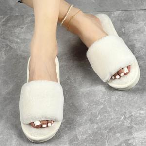 Breathable Warm Canvas Cotton Velvet Mules PVC Outsole Artificial Plush Lining Durable Flat-bottom <b>Women</b> All Seasons Evergreen - Product Image 1