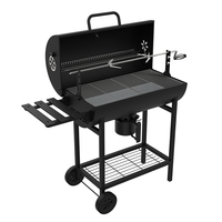 Kit de rôtissoire pour barbecue au charbon moderne certifié BSCI, fumoir à baril en acier épaissi de 2,0 mm, certifié CE ETL, chariot, vente en gros OEM