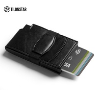 TILONSTAR TVC513 dompet penyimpan kartu pria, pemegang kartu aluminium kulit Pop Up Rfid dengan pita elastis
