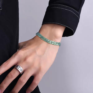 Pulsera <span class=keywords><strong>de</strong></span> Cadena Cubana <span class=keywords><strong>de</strong></span> Jade Natural Azul Hielo, Estilo Hip Hop, <span class=keywords><strong>de</strong></span> Acero <span class=keywords><strong>de</strong></span> Titanio, Personalizada, Unisex, <span class=keywords><strong>de</strong></span> Moda, Icing Seed Party - Product Image 5