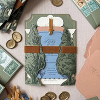 Ensemble de cartes de visite découpées sur mesure avec pompon, invitation, RSVP, menu, impression en héliogravure, papier fantaisie personnalisé, estampage à chaud