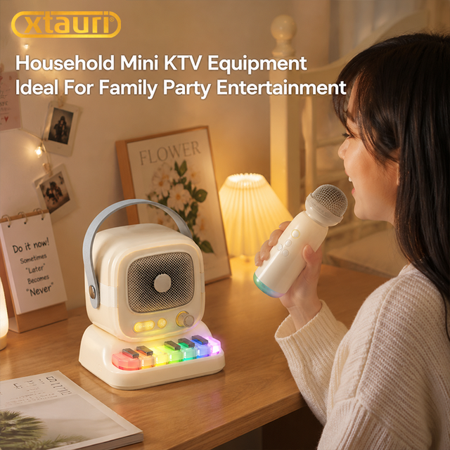 XTAURI Karaoke Machine Portable Pa Speaker System With 2 Wireless Microphones Home Family Singing Children's Gifts Toy