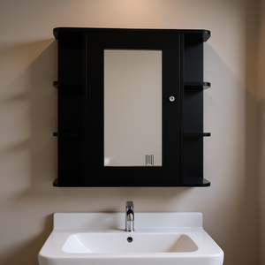 Armoire à miroir noire avec cadre en MDF, verre rectangulaire anti-buée, design moderne pour salle de bain, à suspendre au mur, 30-40 pouces - Product Image 2