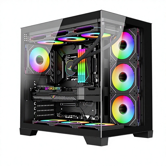 Computer Case View Room Full-Side Transparent RGB Light Bar 360 Water-Cooled Steel MicroATX Electronic Game Desktop Chassis