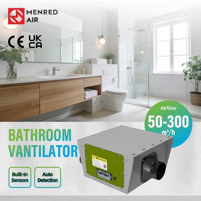 Menred Air Bathroom Single Flow Ventilator, Low Noise Ultra Quiet Fresh Air System with PM2.5 Sensor