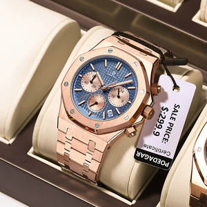 Barrypolo メンズ ラグジュアリー アナログ クォーツ 腕時計 42mm クリスタル 防水 スポーツ 日付 夜光 18mm ステンレススチール 合金 新品 - Product Image 3