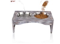 Support à bols en bois de pin personnalisé avec 2 bols et supports pour chiens/chats