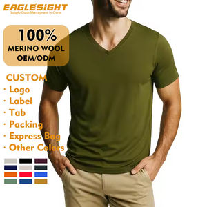 T-shirt mérinos OEM 100% col en V respirant résistant aux taches séchage rapide couche de base souple entraînement t-shirt personnalisé - Product Image 1