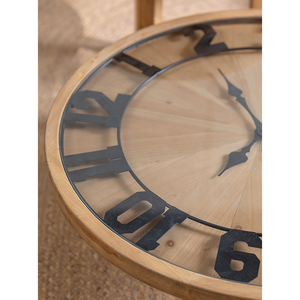 طاولة قهوة يابانية لغرفة المعيشة من الخشب الصلب طاولة قهوة مستديرة مع ساعة - Product Image 5