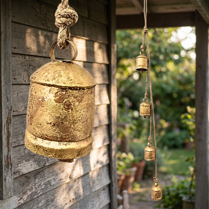 Vintage Metal <b>Bell</b> Hanging Ornament Gold Plated Handmade Decorative Rattler for Home Decor - Product Image 3