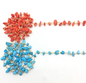 Cadena de Rosario de moda, cadena de cuentas de coral <span class=keywords><strong>turquesa</strong></span>, cadena de cobre hecha a mano - Product Image 6