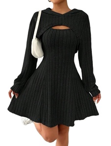 Elegante Vestido <span class=keywords><strong>de</strong></span> Punto con Capucha <span class=keywords><strong>para</strong></span> <span class=keywords><strong>Mujer</strong></span>, Manga Larga, Corte en A, Mini Vestido Suéter, Ajuste Holgado, Ropa Casual <span class=keywords><strong>de</strong></span> Moda <span class=keywords><strong>para</strong></span> <span class=keywords><strong>Otoño</strong></span> e Invierno - Product Image 5
