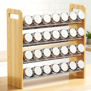 Wooden <b>Spice</b> Rack 4 Tier With Handle Kitchen Countertop Organizer <b>Spice</b> <b>Jar</b> Shelf - Product Image 1
