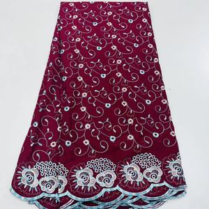 Prix de Gros d'Usine Tissu <span class=keywords><strong>Dentelle</strong></span> Tulle Suisse 100% Coton Brodé de Fil d'Or et d'Argent pour Robes Africaines - Product Image 3