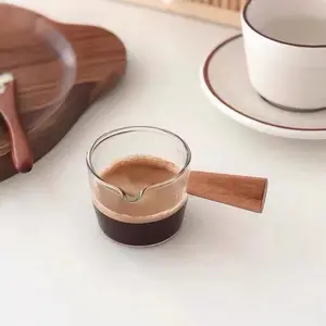玻璃咖啡杯创意可重复使用的咖啡杯/牛奶木柄玻璃茶和咖啡杯