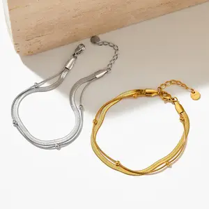 NUORO-Brazalete de cadena de hueso de serpiente, brazalete de acero inoxidable versátil, joyería de regalo, pulsera de doble capa popular