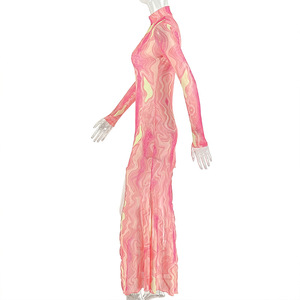 <span class=keywords><strong>Vestido</strong></span> de mujer 2026 con diseño calado, estilo casual, cuello alto, manga larga, cintura ajustada, bloques de color, estilo urbano y falda a la cadera - Product Image 6