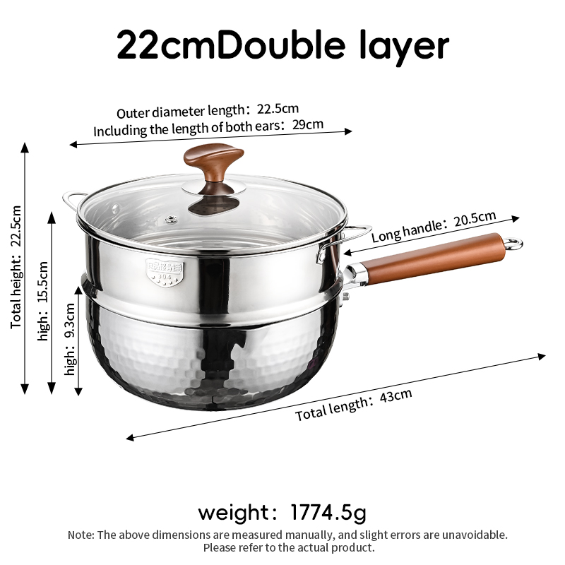 Pot Yukihira en acier inoxydable 316L (22 cm, double paroi)