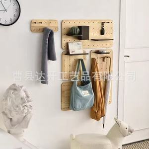 Wooden Wall Mounted Pegboard Storage Rack 4 Layers Adjustable Office Organizer Nordic Style <b>Shelf</b> For Home Kitchen <b>Bedroom</b> - Product Image 3