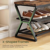 Banc de rangement multifonctionnel moderne de luxe à trois niveaux en métal et bois avec étagère longue pour chaussures, idéal pour le salon
