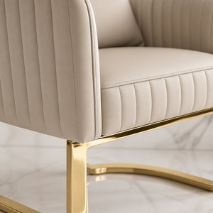 Ensemble de fauteuils de salon capitonnés de luxe en velours crème, fauteuil seau avec base en traîneau doré, fauteuil pivotant assorti avec base à cinq étoiles sur roulettes - Product Image 5