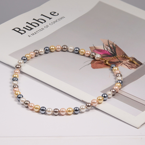 Collana di <span class=keywords><strong>Perle</strong></span> Multicolore con Gradiente Elettroplaccato - Oro, Grigio, Rosa, Bianco, Gioiello Elegante Retrò alla Moda - Product Image 4