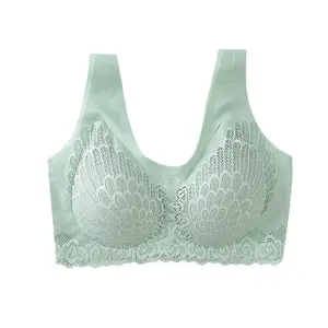 Sutiã de renda sexy feminino de látex plus size 3XL 4XL push up bralette sem costura colete sem fio sutiã superior com almofada