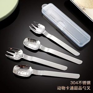 Cucharas y tenedores infantiles de acero inoxidable 304 con diseño de dibujos animados, utensilios para alimentación de bebés y postres - Product Image 1