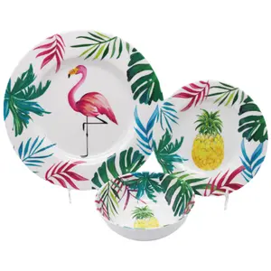 En gros personnalisé maison rustique flamant rose imprimé mélamine dîner ensemble de vaisselle