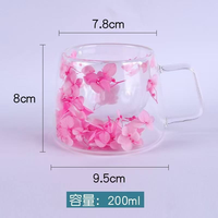 Tasse à café créative en verre borosilicate double paroi, faite à la main, avec motif de fleurs séchées, design transparent